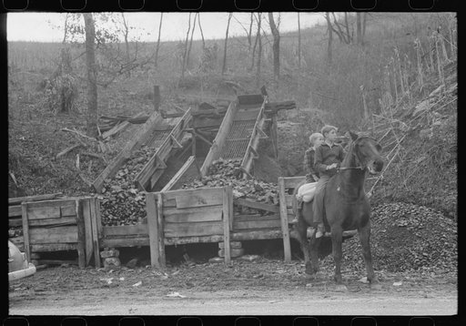 Untitled photo, possibly related to: FSA (Farm Security Administration) borrower's children returning home on muleback with a sack of meal. Knox County, Kentucky