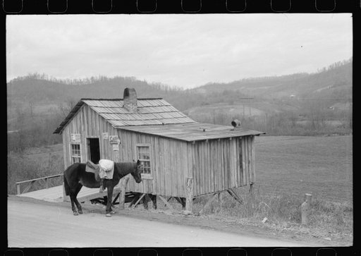 Untitled photo, possibly related to: Farmer's mule waiting with sack of wheat, Saturday morning, Jackson, Kentucky