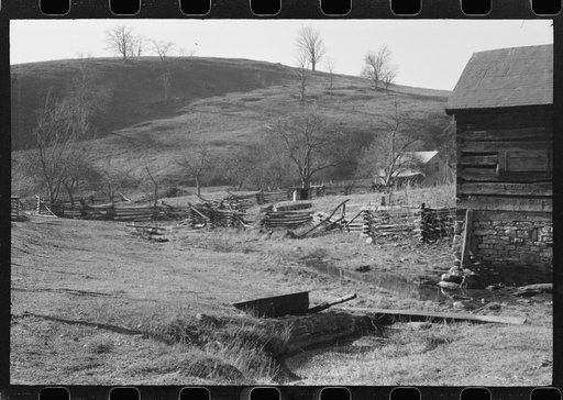 Untitled photo, possibly related to: Rail fence and farmhome. Near Luray, Virginia