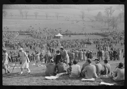 Spectators picnicking before the Point to Point cup race, of the Maryland Hunt Club, Worthington Valley, near Glyndon, Maryland