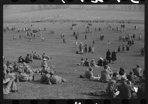 Spectators at the Point to Point cup race of the Maryland Hunt Club. Worthington Valley, near Glyndon, Maryland