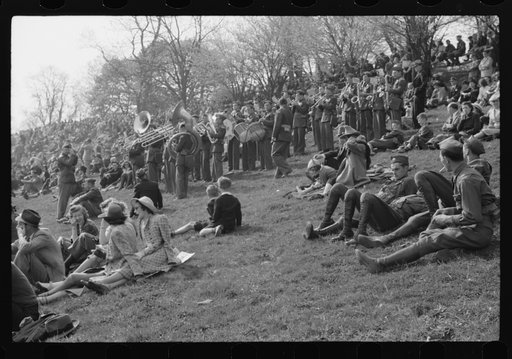 Spectators at the Point to Point cup race of the Maryland Hunt Club. Worthington Valley, near Glyndon, Maryland