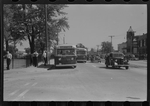 Untitled photo, possibly related to: Buses which take many workers home in front of United Aircraft, Pratt and Whitney plant, East Hartford Connecticut