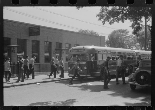 Untitled photo, possibly related to: Workers leaving plant at afternoon change of shift, Pratt and Whitney, United Aircraft, East Hartford, Connecticut