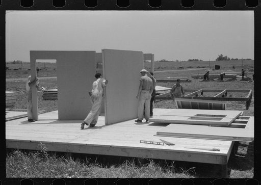 Untitled photo, possibly related to: Prefabricated defense housing under contruction, near airport. Hartford, Connecticut. Constructed and managed by FSA (Farm Security Administration) 