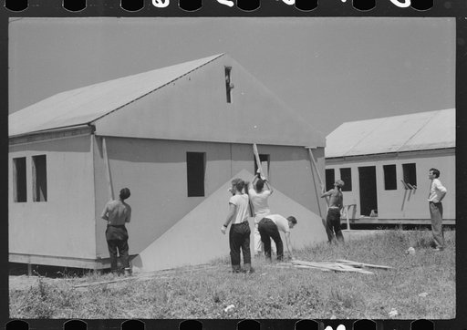 Untitled photo, possibly related to: Prefabricated defense housing under construction near airport, Hartford, Connecticut. Constructed and managed by FSA (Farm Security Administration)