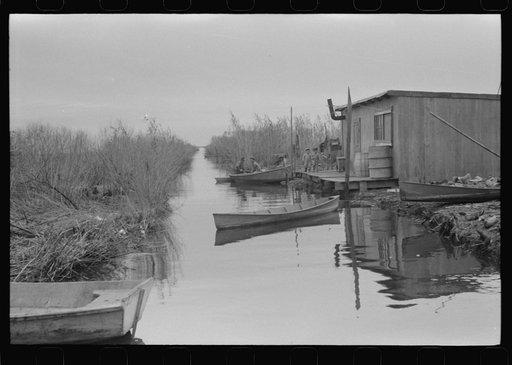 Spanish trappers' camp in marshes near Delacroix Island, Louisiana