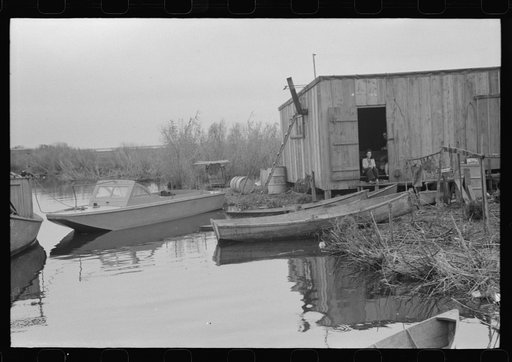 Untitled photo, possibly related to: Spanish muskrat trappers' camp on bay or in marshes near Delacroix Island, Louisiana