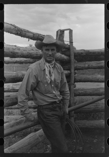 Untitled photo, possibly related to: Dudes learning how to throw a rope, "roping" during a ranch rodeo contest. Brewster Arnold Quarter Circle U Ranch, Birney, Montana