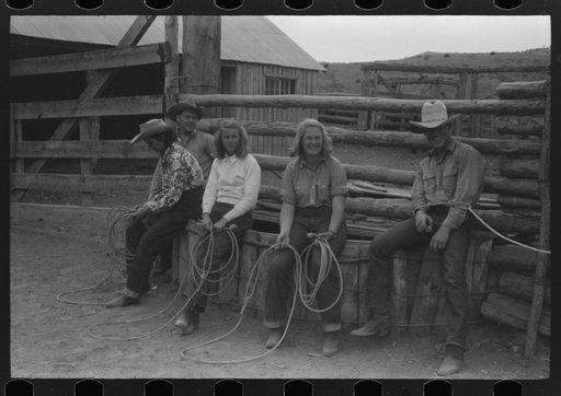 Dudes learning how to throw a rope, "roping" during a ranch rodeo contest. Brewster Arnold Quarter Circle U Ranch, Birney, Montana