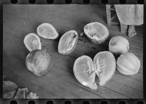 Melons on Frank Tengle's porch. Hale County, Alabama