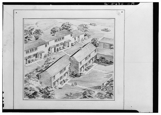 Drawing of duplex houses. Greenbelt project, Maryland
