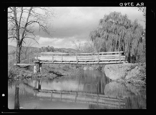 Low bridge across Hughes River at the foot of the Blue Ridge Mountains. Nethers. Shenandoah National Park, Virginia