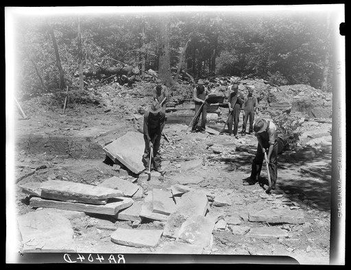 Resettled farmers working in sandstone quarry. Jackson County, Alabama. Skyline Farms
