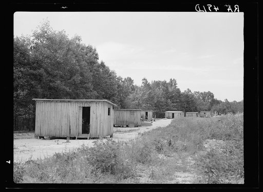 Temporary shacks used by resettlement families while new homes are being constructed. Skyline Farms, Alabama