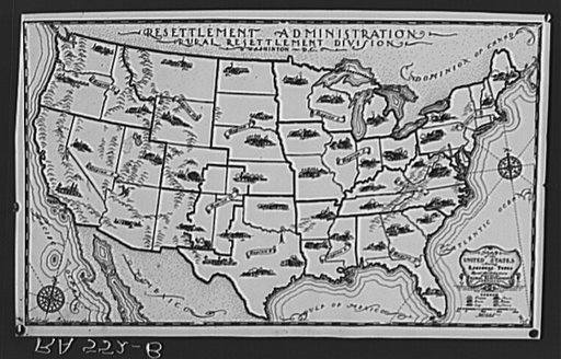 Map showing regional types of architecture. Rural Resettlement Administration