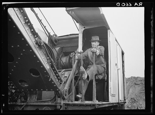 Steam shovel operator at the Hightstown, New Jersey, project