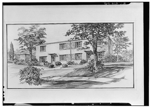 Drawing of model duplex house, Greenbelt project, Maryland