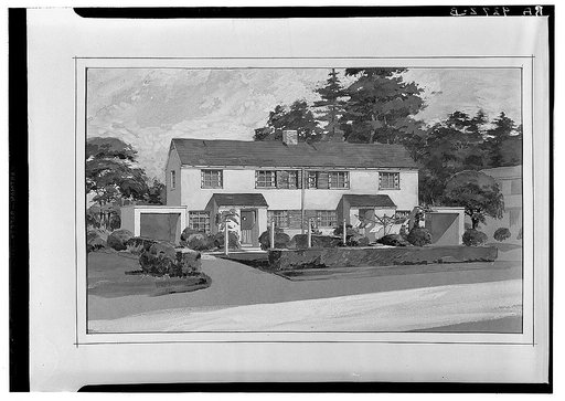 Drawing of model duplex house. Greenbelt project, Maryland