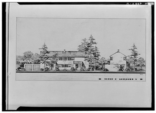 Drawing of model duplex houses. Greenbelt project, Maryland