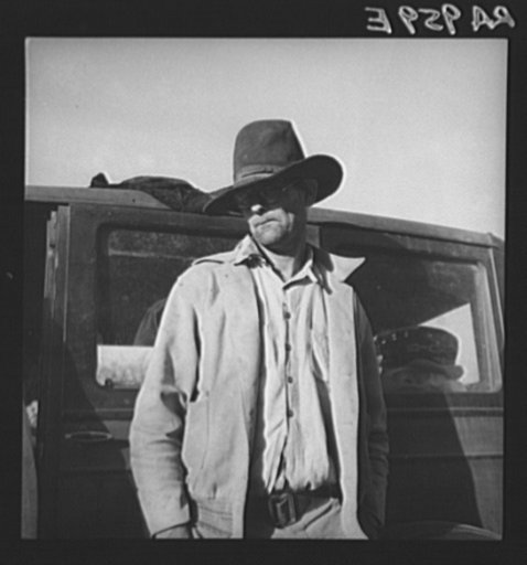Once a prosperous Texas farmer, near Bakersfield, California, now come to California looking for work and work for his family in cotton. No work, and no money