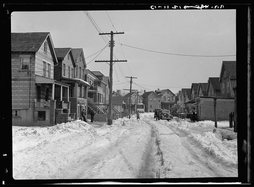 Street in Bound Brook, New Jersey, showing crowded conditions