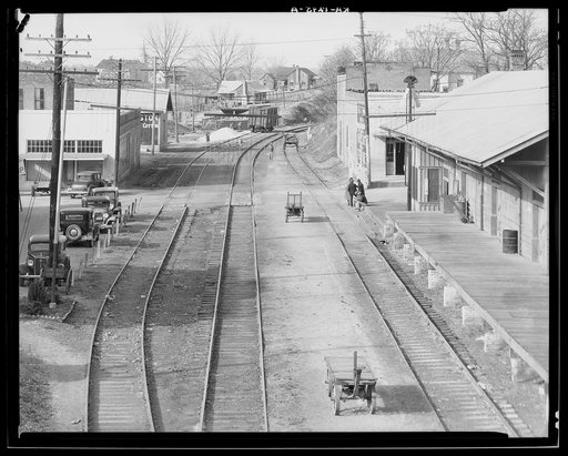View of railroad station. Edwards, Mississippi