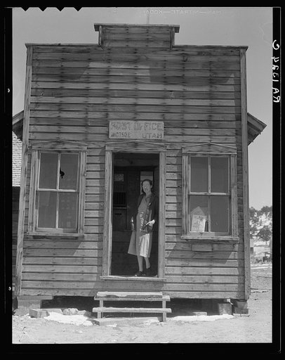 Post office and postmistress, view number two. Widtsoe, Utah