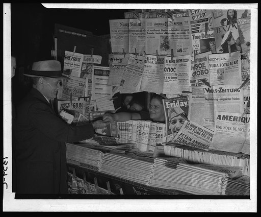Newsstand with foreign language newspapers
