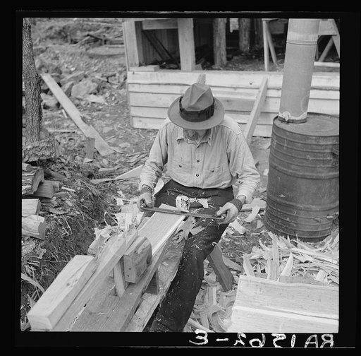 Making "shakes" (hand-made shingles) at Chopawamsic recreational project, Virginia