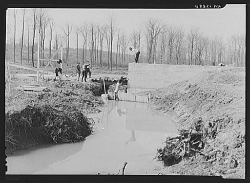 Early March progress on dam at lake site. Berwyn project, Maryland