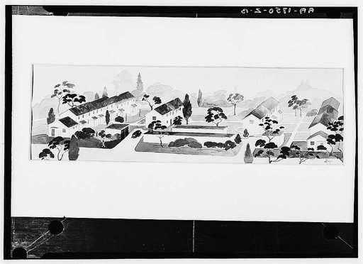 Artist's drawing of housing for Greenbelt project, Maryland