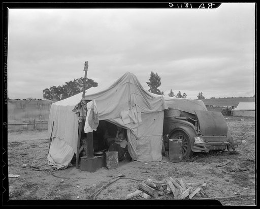 Pea picker's home. The condition of these people warrant resettlement camps for migrant agricultural workers. Nipomo, California