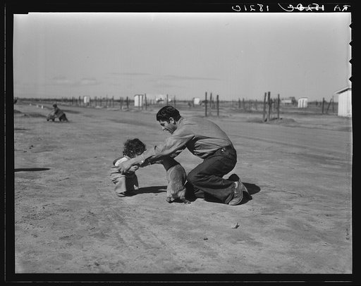 Drought refugees. Penniless Oklahomans camped along highway. Came seven months ago. "Can't make it. Want to go back. Ate up our car. Ate up our tent. Living like hogs." California