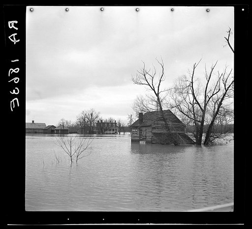 Farm covered by rising waters of Shenandoah River, Virginia