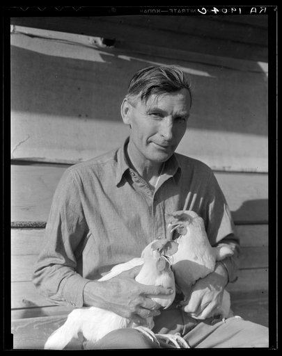 Rural rehabilitation client. Chicken farmer making good on rural resettlement loan. He sells one case of eggs a day. Worked on a state emergency relief administration job previous to loan. San Fernando Valley, California
