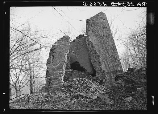 Remnants of the old iron center furnace of Hickman County on the Coalins Forest and Game Reservation. Kentucky