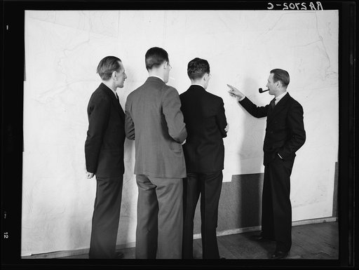 Architects and engineers studying plans for Greenhills project, Ohio