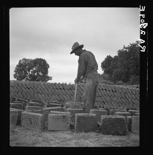 Bosque Farms project. Making adobe brick for school and permanent houses. New Mexico