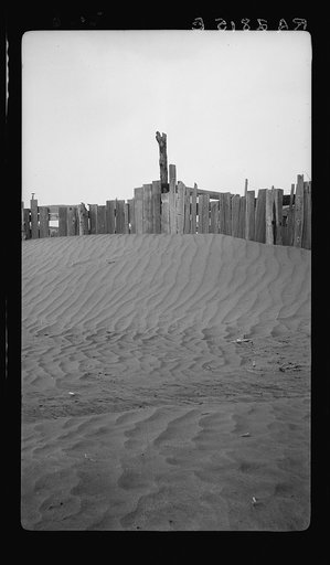 A corral practically buried by drifted dust. Mills, New Mexico. Therefore, the fertile top soil of a grazing area cannot be utilized