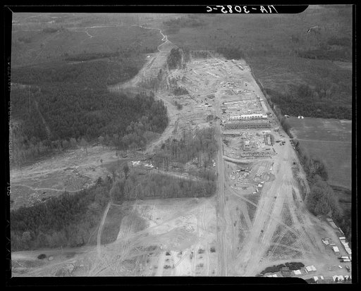 Aerial view of construction at Greenbelt, Maryland, taken from the Goodyear blimp