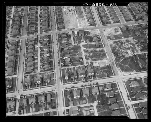 Aerial view of Greenbelt, Maryland, taken from Goodyear blimp