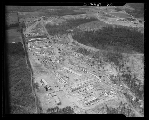 Aerial view of construction at Greenbelt, Maryland, taken from the Goodyear blimp