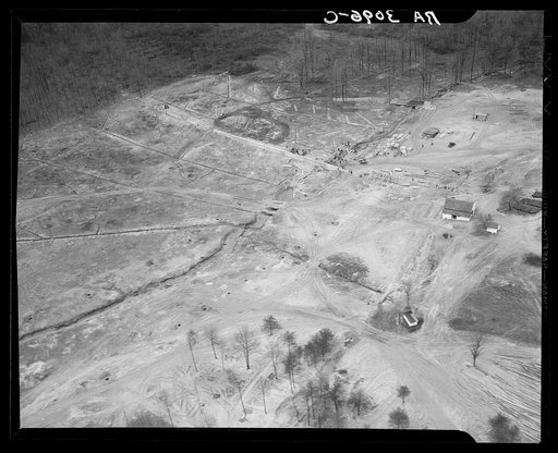 View of construction at Greenbelt, Maryland, taken from the Goodyear blimp