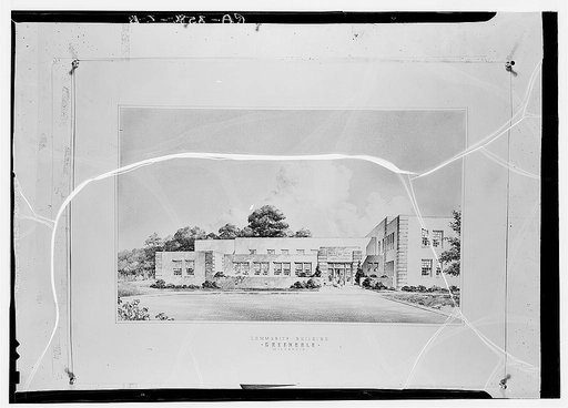 Architect's sketches of community building for Greendale, Wisconsin