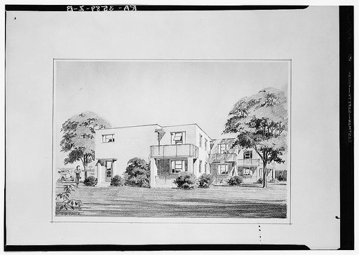 Architect's sketch of housing for Greenhills, Ohio