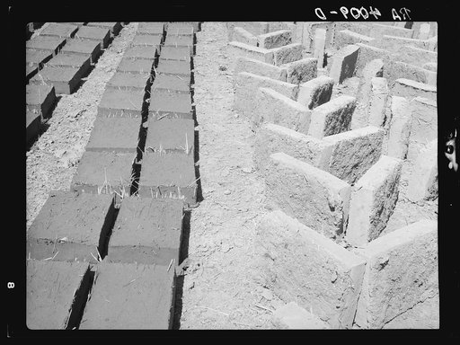 Adobe bricks drying in the sun. Bernalillo County, New Mexico