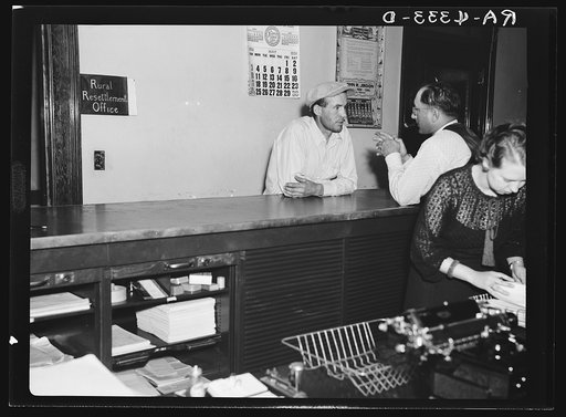 Farmer making application for loan at United States Resettlement Administration office. Alliance, Nebraska