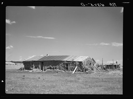 Sod house homestead on submarginal land purchased by United States Resettlement Administration. Pennington County, South Dakota