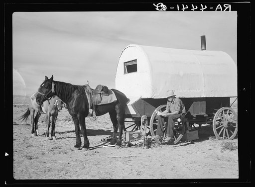 Sheep wagon. Natrona County, Wyoming